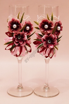 Свадебные бокалы ручной работы бордово-розовые арт. 0454-721