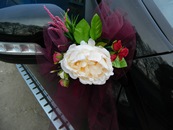 Цветы на зеркала с персиковыми розами и фиолетово-малиновым фатином, в уп. 2 штуки арт. 124-190