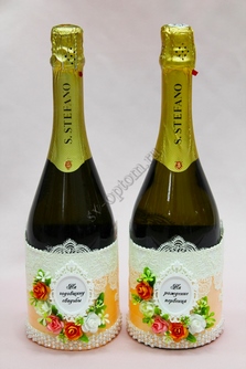 Тубы на шампанское персиковые с цветами арт. 0481-006