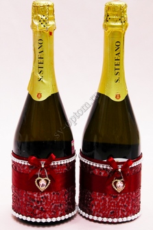 Тубы на шампанское бордовые с паетками и брошками арт. 0481-007