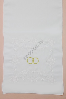 Рушник свадебный с натурального хлопка с белой и золотой вышивкой с цветочками и кольцами арт.070-491