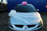 Свадебные украшения на машину, бело-розовые кольца и белый круг с фатином (см. 