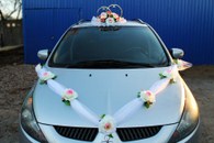 Свадебные украшения на машину, айвори-розовые кольца,лента на капот и ручки (см. 