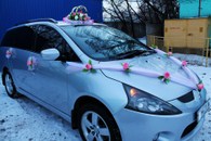 Свадебные украшения на машину, бело-розовые кольца,лента на капот и ручки (см. 