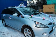 Свадебные украшения на машину, бело-розовые кольца,лента на капот и ручки (см. 