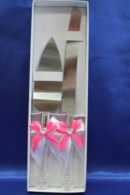 Нож и лопатка с двойным бело-розовым бантом Арт. 050-020