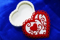 Коробочка для колец сердце бело-красная (Дерево) 10х10см. арт. 1174-005