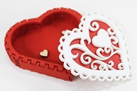 Коробочка для колец сердце красно-белая (Дерево) 10х10см. арт. 1174-008