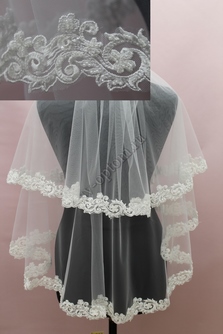 Фата с расшитым кружевом (бисер, пайетки). Цвет: айвори. 1,5х1,5м (26) арт. 0273-284