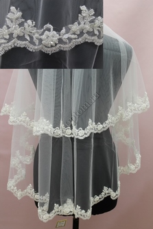 Фата с расшитым кружевом (бисер, пайетки). Цвет: белый. 1,5х1,5м (28) арт. 0273-309