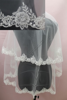 Фата с расшитым кружевом (пайетки). Цвет: айвори. 1,5х1,5м (24) арт. 0273-317