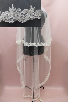 Фата с расшитым кружевом (пайетки). Цвет: айвори. Длина 3х1,5м (32) арт. 0273-340