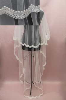 Фата с расшитым кружевом (пайетки). Цвет: айвори. Длина 3х1,5м (32) арт. 0273-342