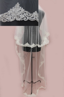 Фата с расшитым кружевом (бисер, пайетки). Цвет: белый. Длина 3х1,5м (45) арт. 0273-367