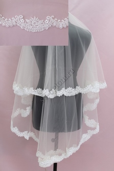 Фата с кружевом, расшитая пайетками и бисером, персиковая. Длина 2 м (36) арт. 0273-394