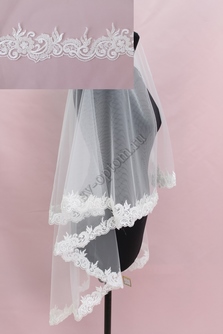 Фата с кружевом, расшитая бисером и пайетками, айвори. Длина 2 м (34) арт. 0273-404