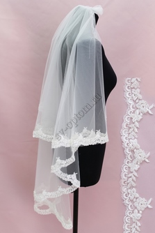 Фата с кружевом, расшитая бисером и пайетками, айвори. Длина 2 м (32) арт. 0273-408