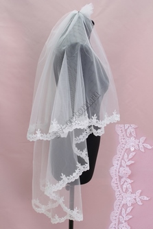 Фата с кружевом, расшитая пайетками, айвори. Длина 2 метра (27) арт. 0273-428