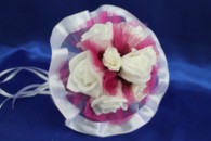Букет дублер для невесты латексный с белыми розами, сиреневый фатин арт. 020-279
