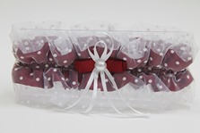 Подвязка для невесты бордово-белая в горошек в коробочке арт. 019-305