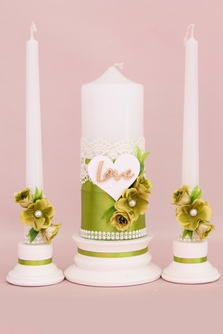 Свадебные свечи для семейного очага оливковые с сердечком Love арт.062-353