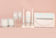 Свадебный набор аксессуаров ручной работы на стол голубой с сердечками, см. Подробнее арт.053-348