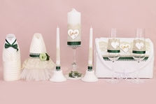 Свадебный набор аксессуаров ручной работы на стол зеленый с золотом, см. Подробнее арт.053-356