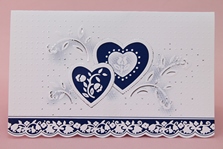 Приглашение на свадьбу белые с синими сердечками + вкладыш с текстом + конверт (цена за упаковку 10шт) арт.32651