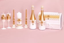 Свадебный набор аксессуаров ручной работы на стол белый с золотом и брошками, см. Подробнее! арт.053-371