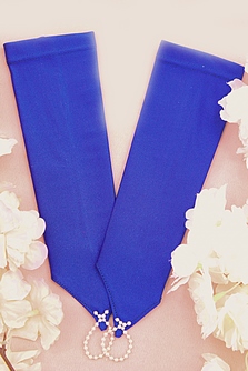 Свадебные перчатки синие, длина 39см,арт. 023-532