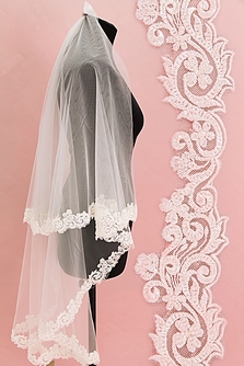 Фата айвори с кружевом, пайетками и бисером. Длина 2 метра (34) арт. 0273-464