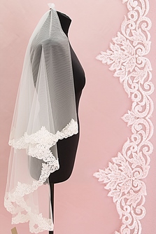 Фата айвори с кружевом, пайетками и бисером. Длина 2 метра (36) арт. 0273-466