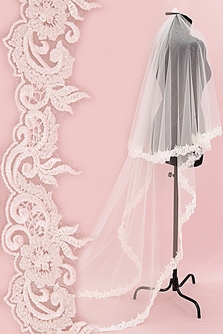 Фата айвори с кружевом, пайетками и бисером. Длина 3 метра (40) арт. 0273-482