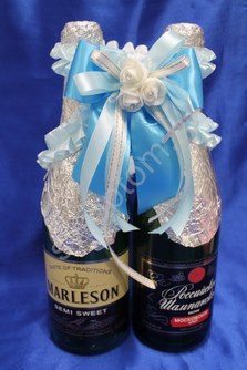 Лента для шампанского (восьмерка) бело-голубая арт.0573-024