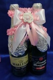 Лента для шампанского (восьмерка) бело-розовая арт.0573-026