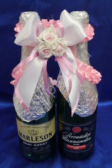 Лента для шампанского (восьмерка) бело-розовая арт.0573-027