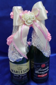 Лента для шампанского (восьмерка) бело-розовая арт.0573-067