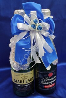 Лента для шампанского (восьмерка) бело-синяя арт.0573-073