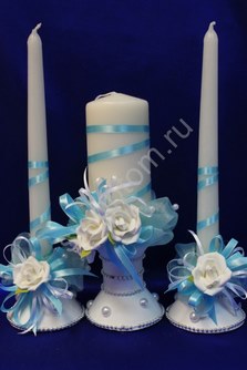 Набор из трех свечей голубой арт. 062-138