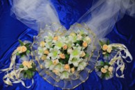 Свадебные украшения на машину, персиковое сердце на радиатор и капот и цветы на ручки арт.119-062
