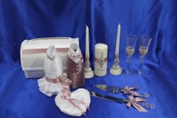 Свадебный набор темная пудра, семейный очаг, свадебные бокалы, украшение на бутылки, семейный банк, нож и лопатка, подушка арт. 053-143(см. Подробнее)
