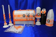 Свадебный набор оранжевый, семейный очаг, свадебные бокалы, украшение на бутылки, семейный банк, подушка арт. 053-113