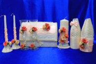 Свадебный набор розовый айвори, семейный очаг, свадебные бокалы, украшение на бутылки, семейный банк арт. 053-099