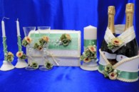 Свадебный набор оливковый, семейный очаг, свадебные бокалы, украшение на бутылки, семейный банк арт. 053-102