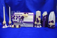 Свадебный набор фиолетовый, семейный очаг, свадебные бокалы, украшение на бутылки, семейный банк арт. 053-097