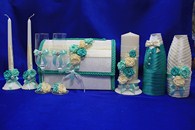 Свадебный набор тиффани айвори, семейный очаг, свадебные бокалы, украшение на бутылки, семейный банк арт. 053-098