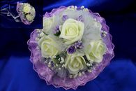 Букет дублер для невесты с айвори латексными розами и сиреневым фатином арт. 020-228