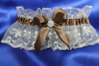 Подвязка кружевная айвори с коричневой лентой и бантиком арт. 019-215