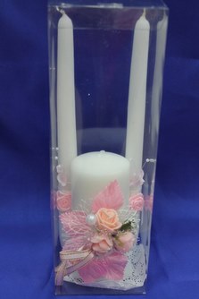 Набор из трех свечей с розовой бутоньеркой арт.062-148