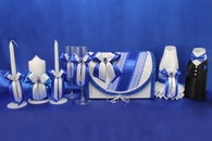 Свадебный набор синий, семейный банк, украшение на бутылки, семейный очаг, свадебные бокалы арт. 053-010